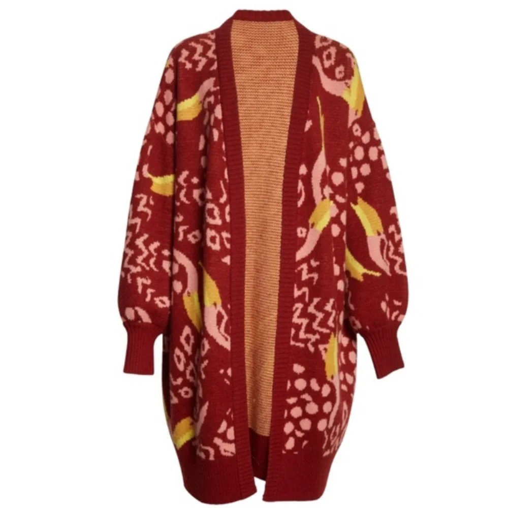NWT $210 FARM RIO Toucanissimo Cardigan in Burgundy!
